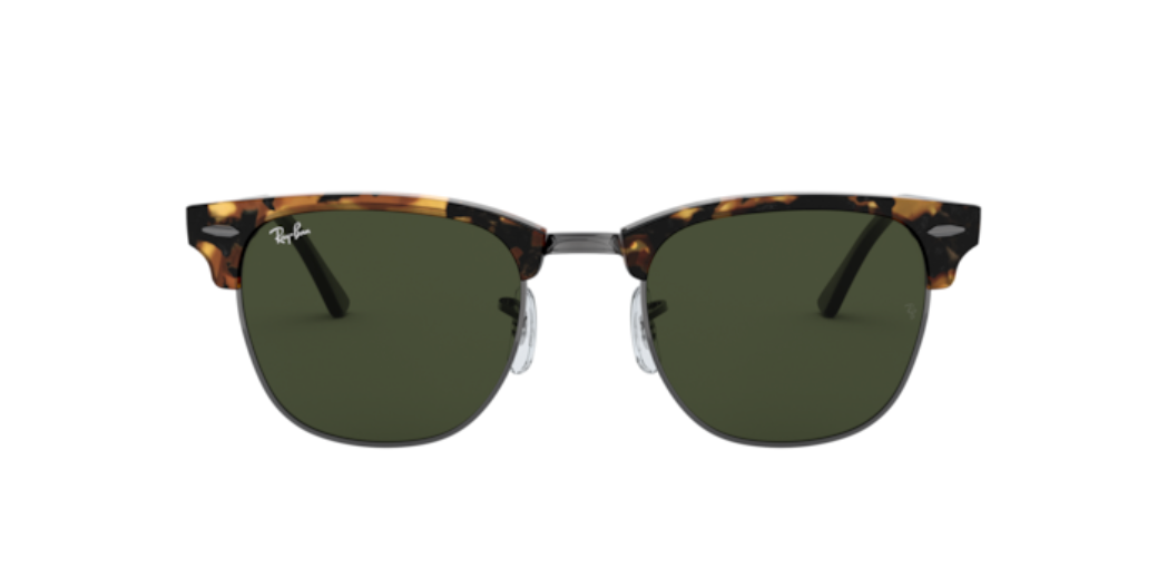Ray-Ban Clubmaster | Lentes polarizadas minerais verde G-15 | Spotted black havana e metal prateado