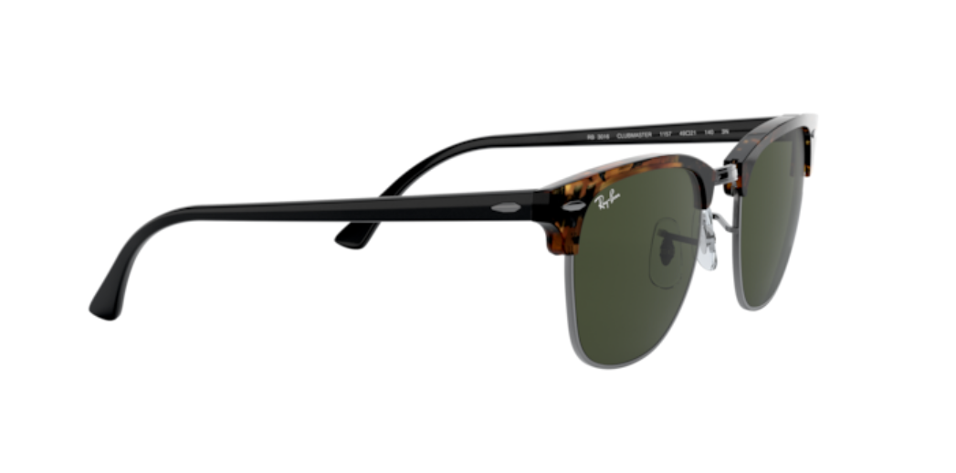 Ray-Ban Clubmaster | Lentes polarizadas minerais verde G-15 | Spotted black havana e metal prateado