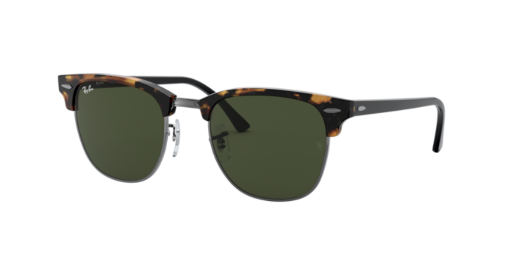 Ray-Ban Clubmaster | Lentes polarizadas minerais verde G-15 | Spotted black havana e metal prateado