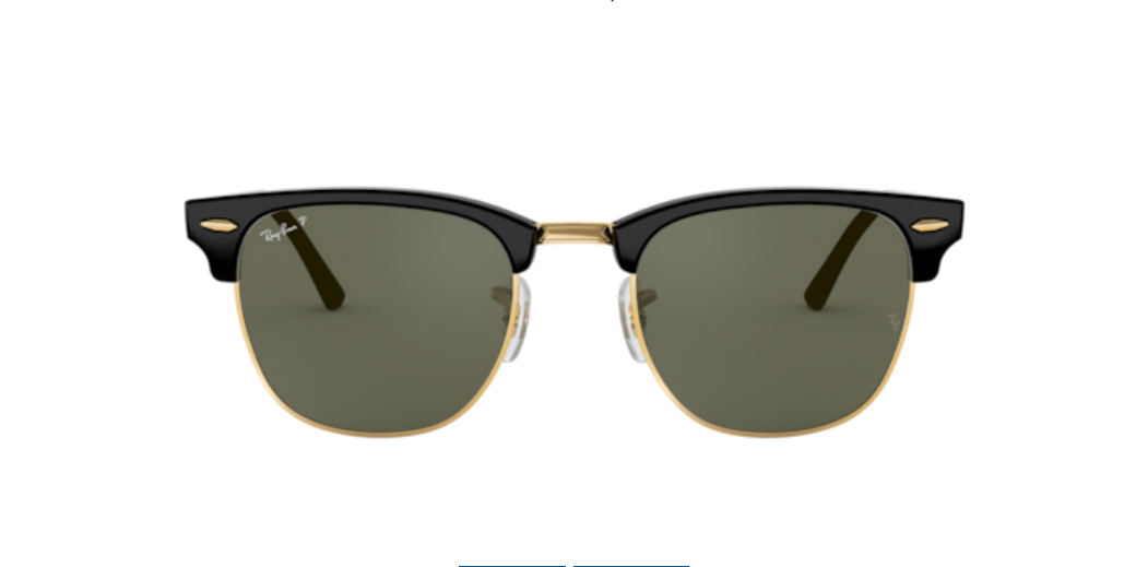 Ray-Ban Clubmaster | Lentes polarizadas minerais verde G-15 | Preto e metal dourado
