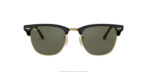Ray-Ban Clubmaster | Lentes polarizadas minerais verde G-15 | Preto e metal dourado