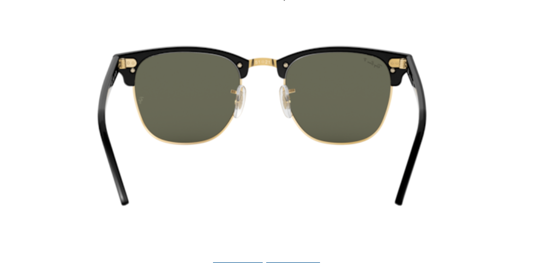 Ray-Ban Clubmaster | Lentes polarizadas minerais verde G-15 | Preto e metal dourado