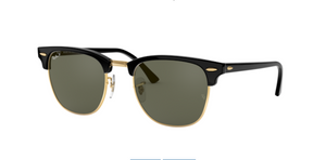 Ray-Ban Clubmaster | Lentes polarizadas minerais verde G-15 | Preto e metal dourado