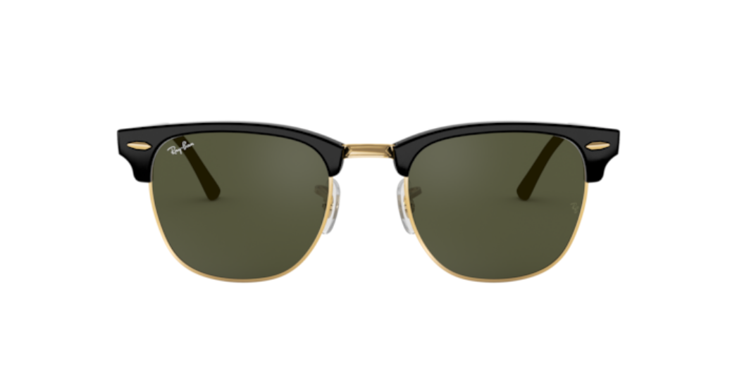 Ray-Ban Clubmaster | Lentes minerais verde G-15 | Preto e metal dourado