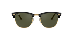 Ray-Ban Clubmaster | Lentes minerais verde G-15 | Preto e metal dourado