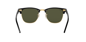 Ray-Ban Clubmaster | Lentes minerais verde G-15 | Preto e metal dourado