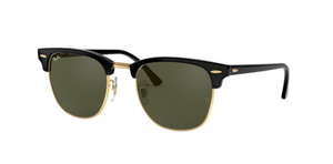 Ray-Ban Clubmaster | Lentes minerais verde G-15 | Preto e metal dourado