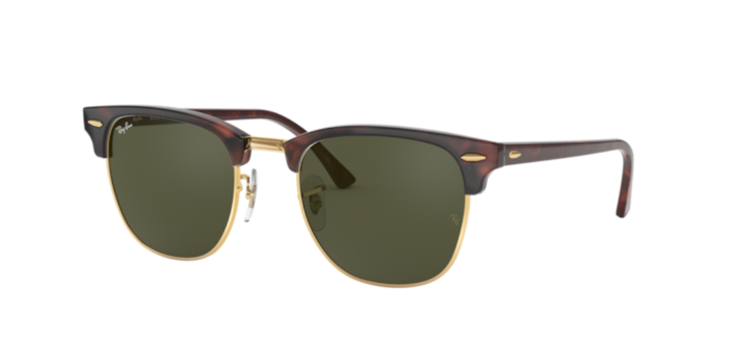 Ray-Ban Clubmaster | Lentes minerais verde G-15 | Havana e metal dourado