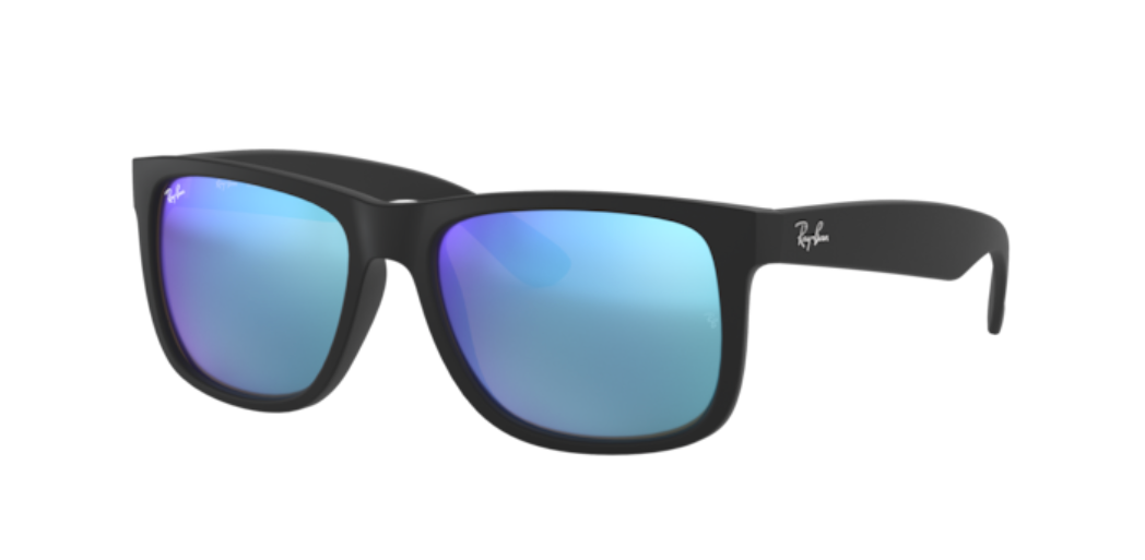 Ray-Ban Justin | Massa preto rubber | Lentes orgânicas azul espelhado