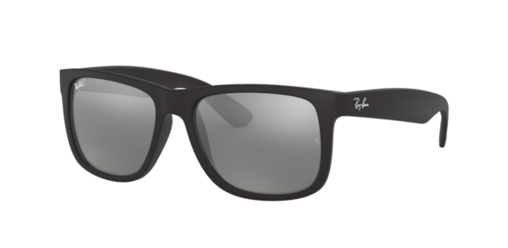Ray-Ban Justin | Massa preto rubber | Lentes orgânicas cinza espelhado